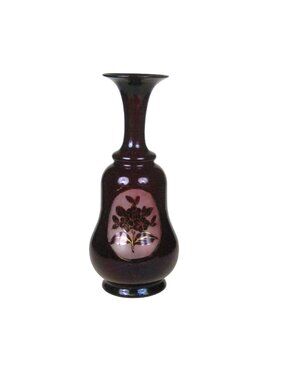 Floral Flower Bouquet Antique Bohemian Czech Ruby Red Glass Vase 10 in Pontil